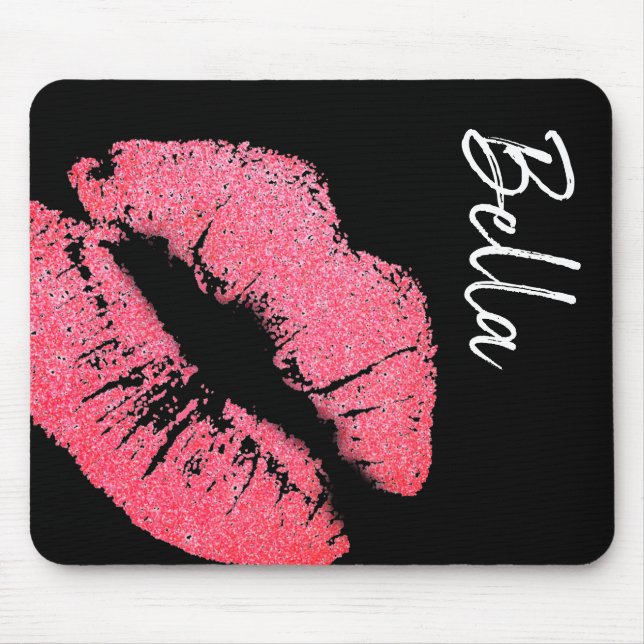 Lipstick avskriver rosa lipp svartvit, söt musmatta (Framsidan)