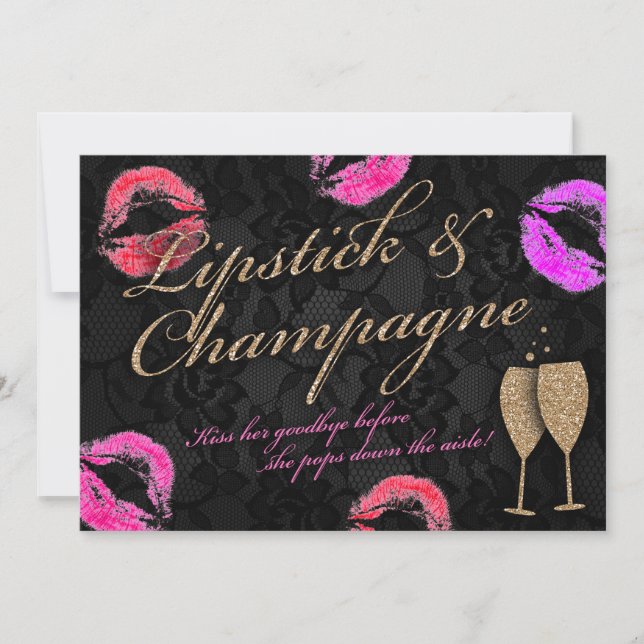 Lipstick & Champagne Bachelorette Inbjudningar (Framsida)