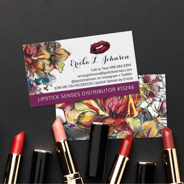 Lipstick Distributor Modern Blommigt Kiss Plain Ba Visitkort (Skapare uppladdad)