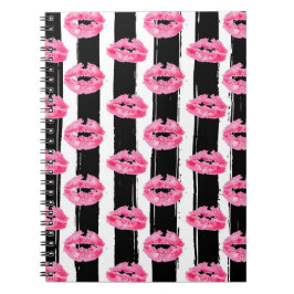 Lipstick Distributor Rosa Läppar Kiss Black Stripe Anteckningsbok