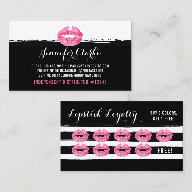 Lipstick Distributor Rosa Läppar Kiss Loyalty Slår Lojalitetskort (Fram/baksida)