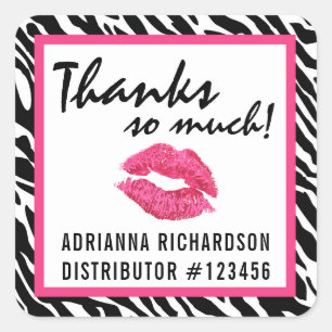 Lipstick Distributor Zebra Kiss Tack Label Fyrkantigt Klistermärke