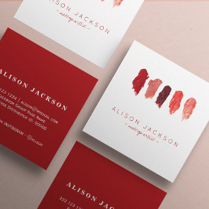Lipstick färg swatches ruby Red makeup artist Fyrkantigt Visitkort