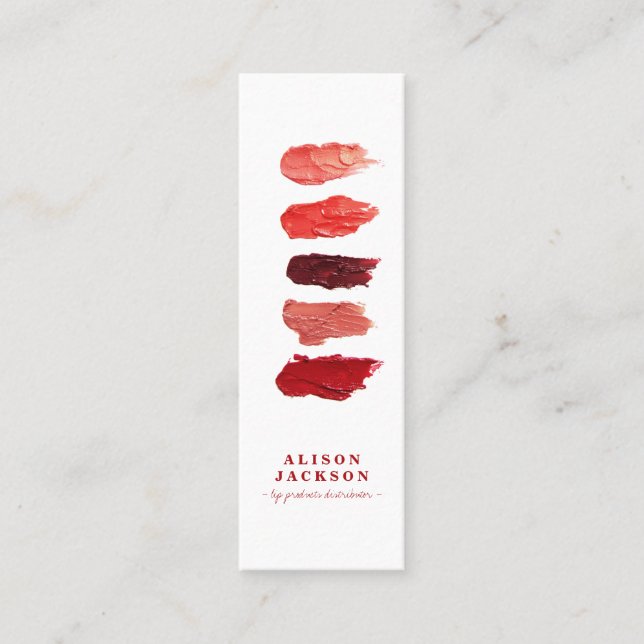 Lipstick färg swatches ruby Red makeup artist Mini Visitkort (Framsida)