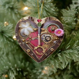 Lipstick Flowers Heart Steampunk Series Julgransprydnad Keramik