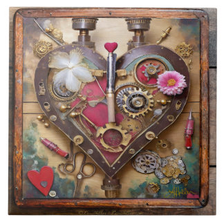 Lipstick Flowers Heart Steampunk Series Kakelplatta