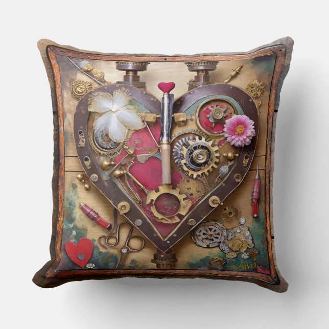 Lipstick Flowers Heart Steampunk Series Kudde (Framsida)