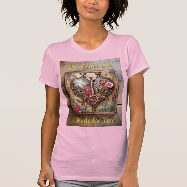 Lipstick Flowers Heart Steampunk Series T Shirt (Framsida)