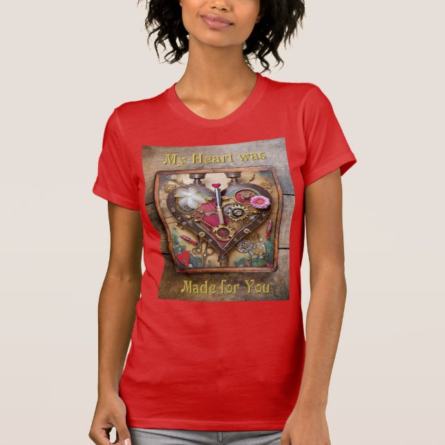 Lipstick Flowers Heart Steampunk Series T Shirt (Framsida)
