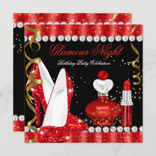 Lipstick Glitter Glamor Night Red Guld Inbjudningar
