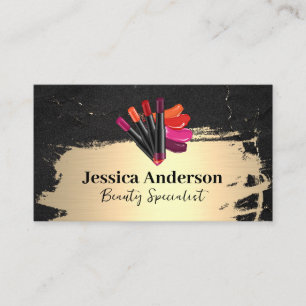 Lipstick Guld Brushed Black Marble Visitkort