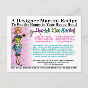 Lipstick Kiss Martini Recipe-vykort Vykort