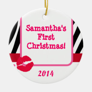 Lipstick Kiss Print Personlig Namn Ornament