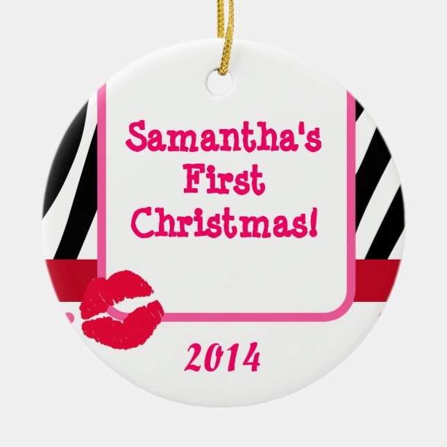 Lipstick Kiss Print Personlig Namn Ornament (Framsidan)