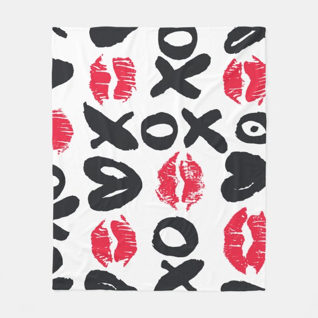Lipstick Kisses Hearts Seamless Background Fleecefilt (Framsidan)