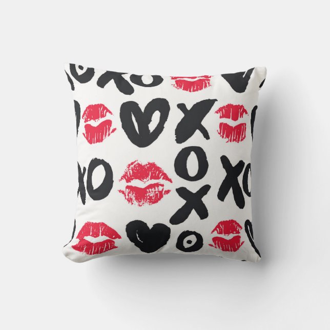 Lipstick Kisses Hearts Seamless Background Kudde (Framsida)