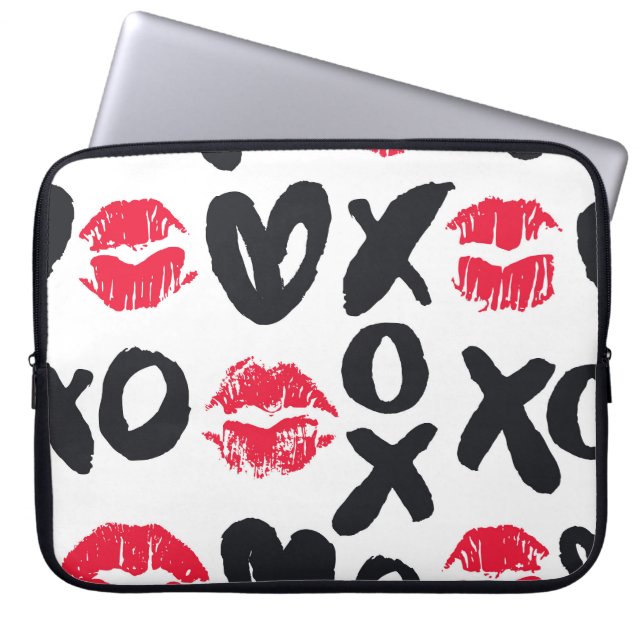 Lipstick Kisses Hearts Seamless Background Laptop Fodral (Framsidan)
