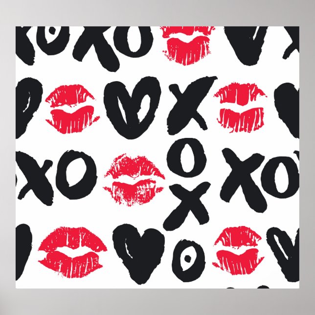 Lipstick Kisses Hearts Seamless Background Poster (Framsidan)