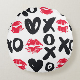 Lipstick Kisses Hearts Seamless Background Rund Kudde