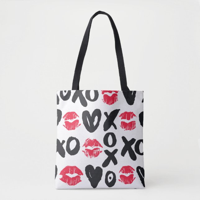 Lipstick Kisses Hearts Seamless Background Tygkasse (Framsida)