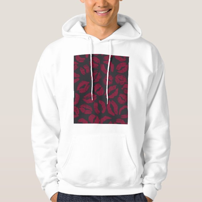 Lipstick Kisses: Mörk Red Imprint Hoodie (Framsida)