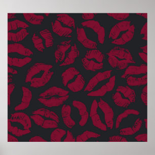 Lipstick Kisses: Mörk Red Imprint Poster