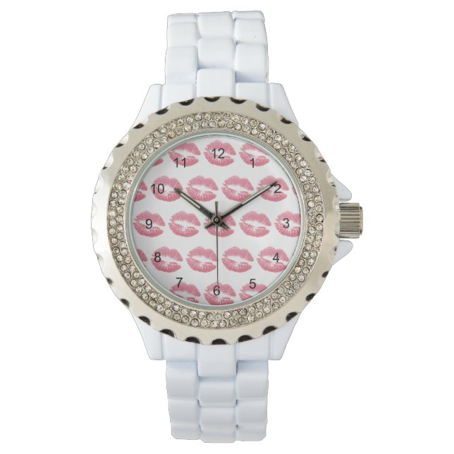 Lipstick Kisses Rosa Armbandsur (Framsida)