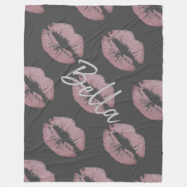 Lipstick kyss Skriv ut rosa lip fläcke grått vit s Fleecefilt
