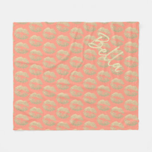 Lipstick-kyss Skriv ut rosa Peach guld skönhet Fleecefilt