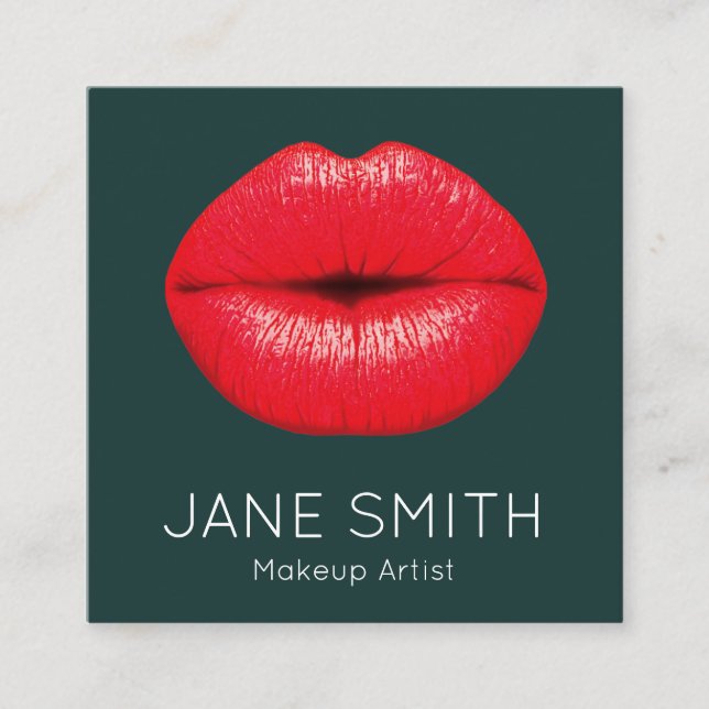Lipstick läppar makeup artist modern snyggt fyrkantigt visitkort (Framsida)
