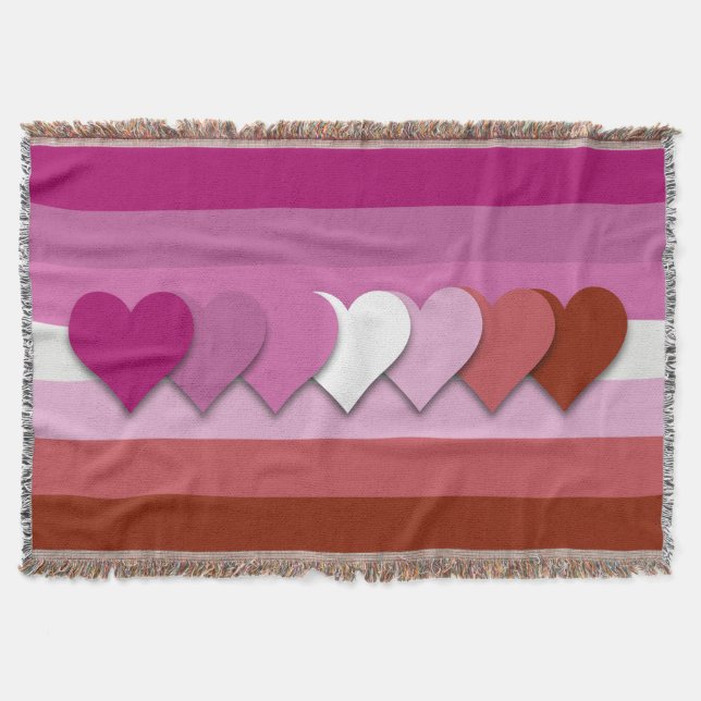 Lipstick lesbian pride flag with hearts throw blan filt (Framsidan)