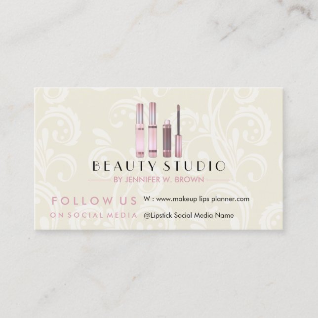 Lipstick Makeup Swirl Beauty Visitkort (Framsida)