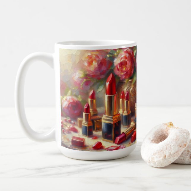 Lipstick och blommor Impressionistisk målning Kaffemugg (Med munk)