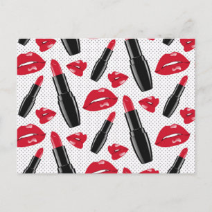 Lipstick och Läppar Polka Dot Mönster Helg Vykort