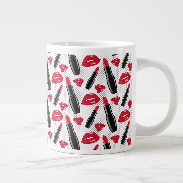 Lipstick och Läppar Polka Dot Mönster Jumbo Mugg (Höger)