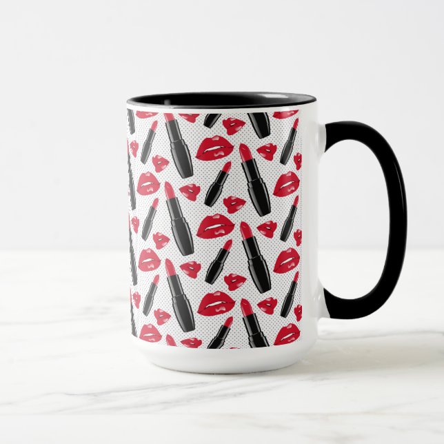 Lipstick och Läppar Polka Dot Mönster Mugg (Höger)