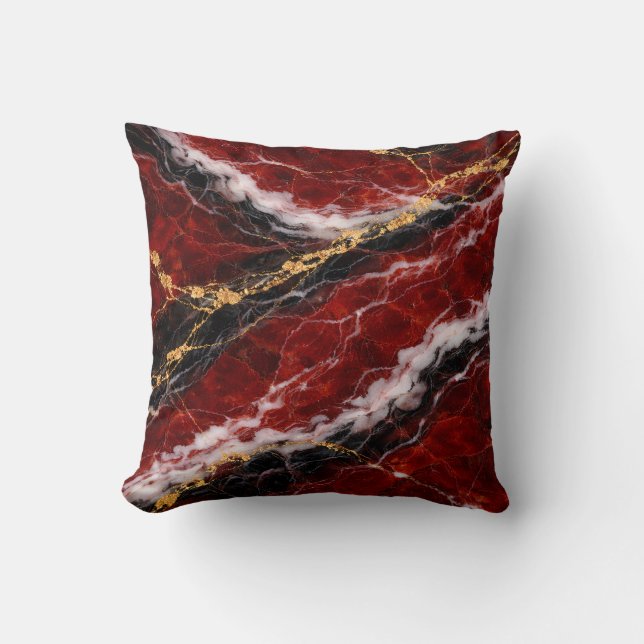 Lipstick Red Marble with Black, White & Gold Veins Kudde (Framsida)