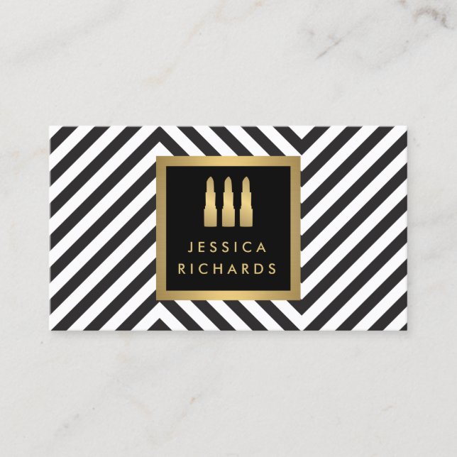 Lipstick Trio Logotyp Black/White Mönster Beauty Visitkort (Framsida)