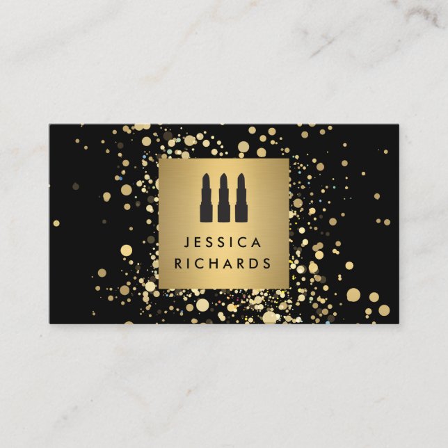 Lipstick Trio med Faux Guld Confetti Dots Makeup Visitkort (Framsida)