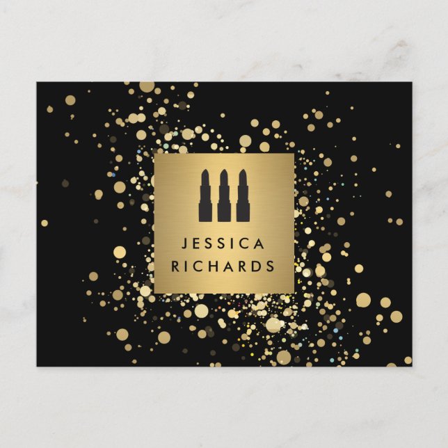 Lipstick Trio med Faux Guld Confetti Dots Makeup Vykort (Framsida)