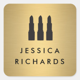 Lipstick Trio på Faux Guld Makeup Artist Stickers Fyrkantigt Klistermärke