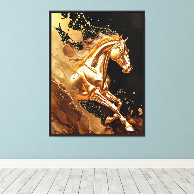 Liquid Gold Galopperande Häst Canvas (Insitu (trägolv))