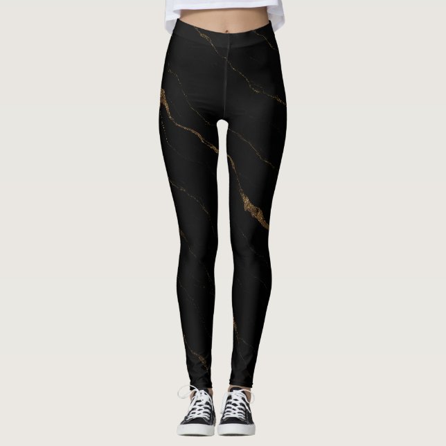 Liquid Marble Luxe Leggings – Svart & Guld Lyx  (Framsida)