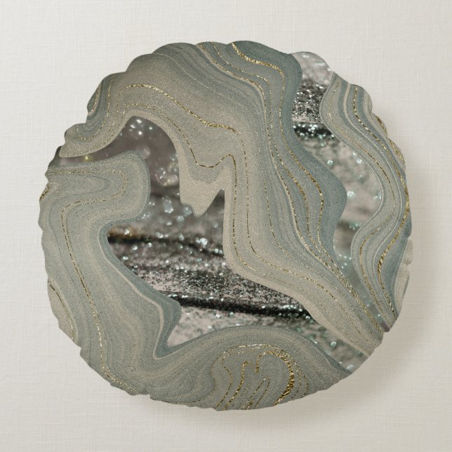 Liquid Marble Wave Glitter Glam 1 Rund Kudde (Framsidan)