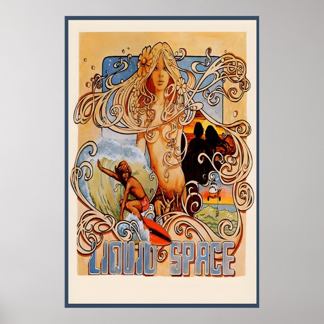 Liquid Space 1970-talets Surf Illustration Affisch (Framsidan)