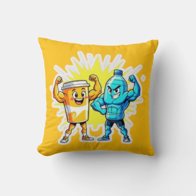 Liquid Strength – Funny Juice & Water Muscle Desig Kudde (Framsida)