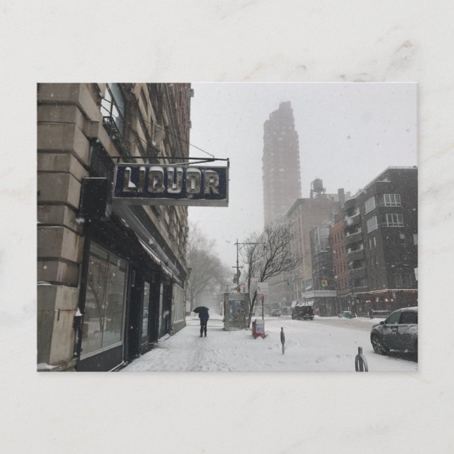 Liquor Store Columbus Avenue Winter Snowstorm NYC Vykort (Framsida)