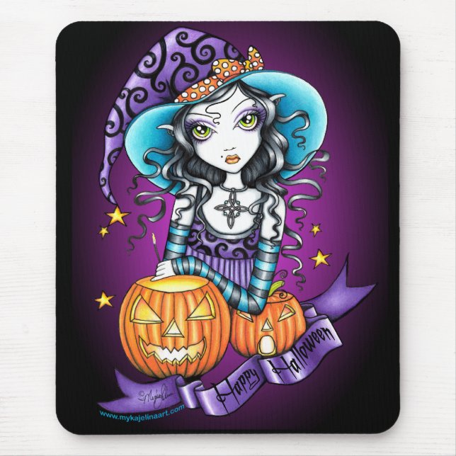 "Lisa" Halloween pumpahäxa Mousepad Musmatta (Framsidan)