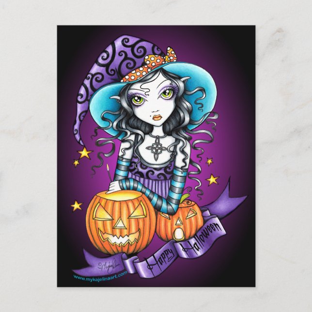 "Lisa" Halloween Pumpkin Witch Postcard Vykort (Framsida)