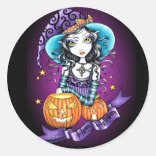 "Lisa" Halloween Pumpkin Witch Stickers Runt Klistermärke
